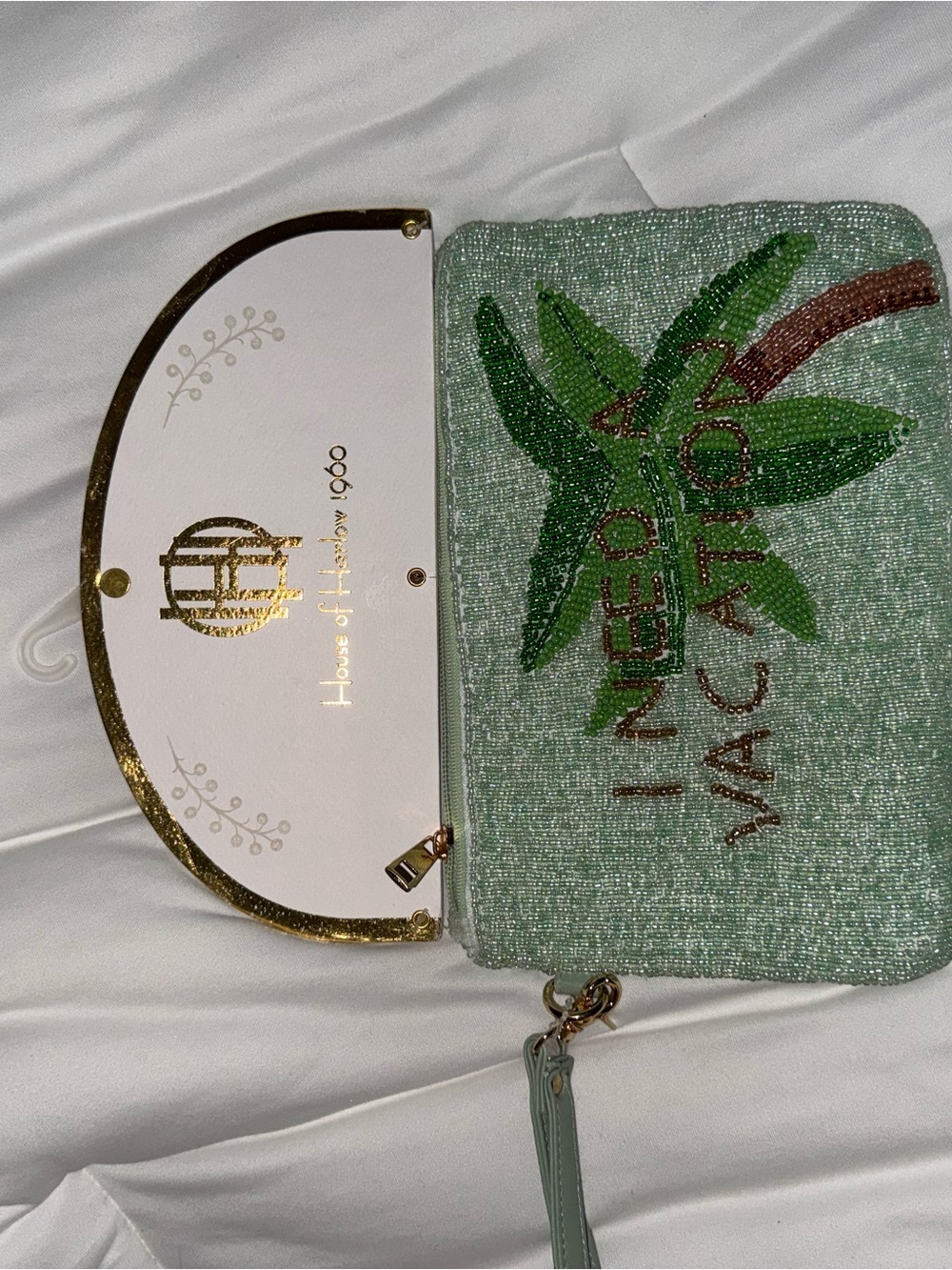 Palm Tree Beaded Zipper Wristlet Handmade in India New With Tags